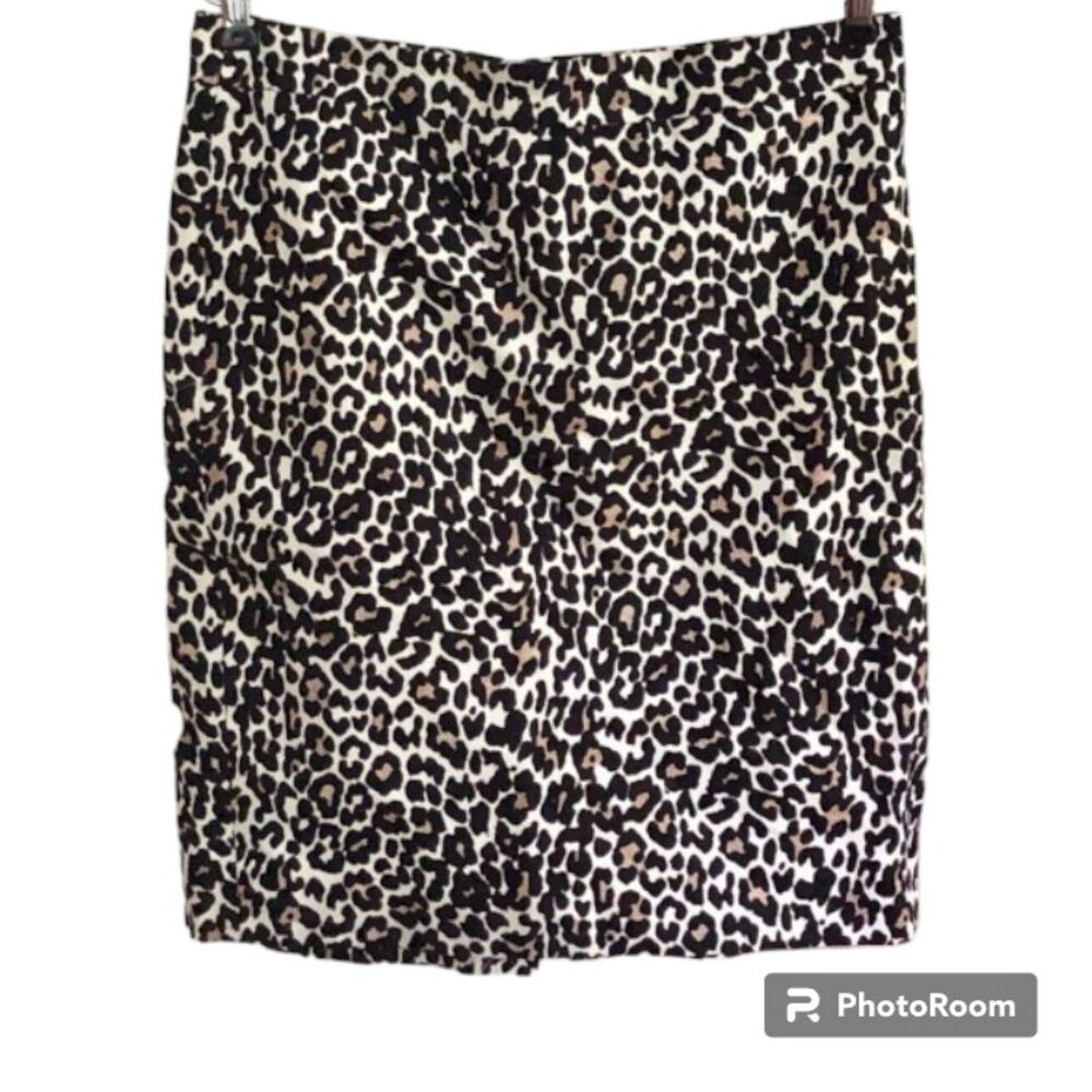 J. CREW The Pencil Skirt 100% Cotton Animal Print Leopard Lined Women's Size 6